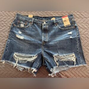 Levi's Women's Dark Blue Ripped Jean Shorts